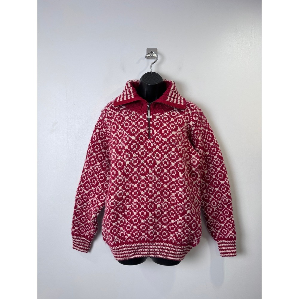 Devold Women Red Svalbard Wool Zip-Neck Nordic Sweater Small
